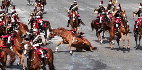 FOTO: Momen Kuda Pasukan Militer Prancis Terjatuh di Depan Prabowo dan Macron Saat Bastille Day