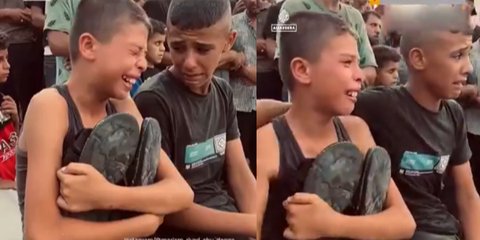 Jerit Tangis Bocah Laki-laki di Gaza, Peluk Sepatu Mendiang Ayah yang Dibunuh Israel
