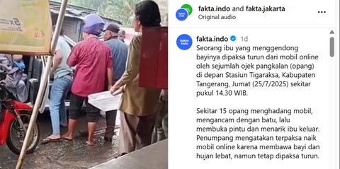 Kronologi Ibu Bawa Bayi Dipaksa Turun dari Taksi Online oleh 4 Opang, Pelaku Tenteng Batu Bata