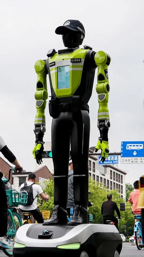 FOTO: China Kerahkan Robot Humanoid Canggih untuk Atur Lalu Lintas