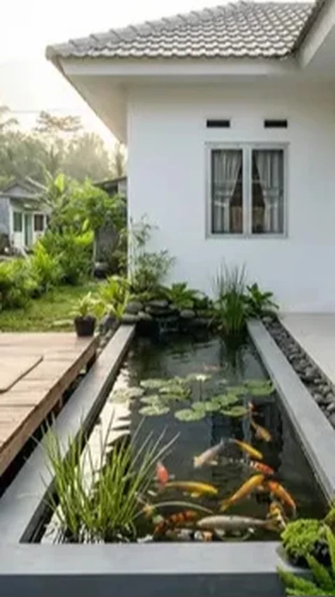 5 Ide Desain Kolam Ikan Memanjang di Samping Rumah Subsidi yang Menyegarkan dan Menenangkan.