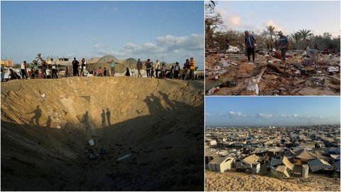 FOTO: Kamp Pengungsian Al Mawasi di Gaza Usai Serangan Brutal Israel dan Tewaskan 40 Warga Palestina, Kondisinya Hancur dan Ada Kawah Besar