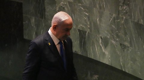 FOTO: Momen PM Israel Benjamin Netanyahu Pidato di Sidang Umum PBB Diwarnai Aksi Walk Out Sejumlah Negara