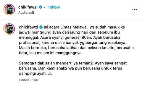 Ternyata Ini Alasan Ikang Fawzi Tetap Manggung di Tengah Suasana Duka Usai Kepergian Marissa Haque