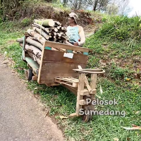 Kreatif Banget, Warga Sumedang Bikin “Truk” Kayu Tanpa Mesin untuk Bantu Ngarit