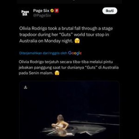 Waduh! Olivia Rodrigo Jatuh ke Lubang 'Trapdoor' saat Konser Guts World Tour di Melbourne, Australia