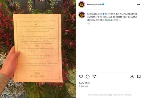 Momen Haru Keenan Pearce Ungkap Surat Mendiang Ayahnya di Hari Pernikahan Pevita Pearce