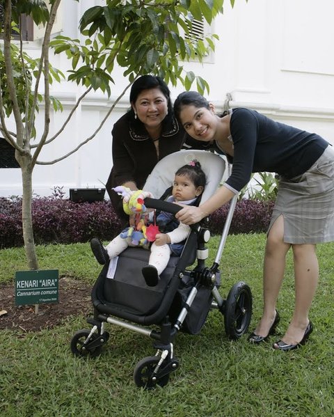 Potret Haru & Bahagia Aira Anak Annisa Pohan Pose Bareng Pohon Kenari yang Ditanam Ani Yudhoyono di Istana Negara