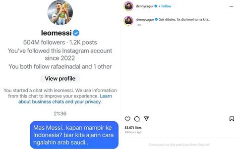 Denny Cagur Kirim Pesan ke Lionel Messi setelah Timnas Indonesia Taklukkan Arab Saudi, Unggah Postingan Kocak