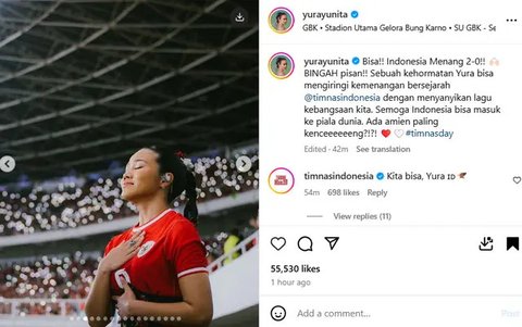 Suara Merdu Yura Yunita di Stadion GBK Bikin Merinding, Akui Merasa Terhormat Bisa Iringi Kemenangan Timnas Indonesia