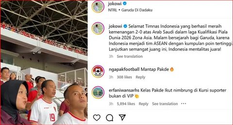 Jokowi Dukung Timnas Indonesia di Laga Lawan Arab Saudi, Pakai Jersey Pemain Solo di Bangku Biasa