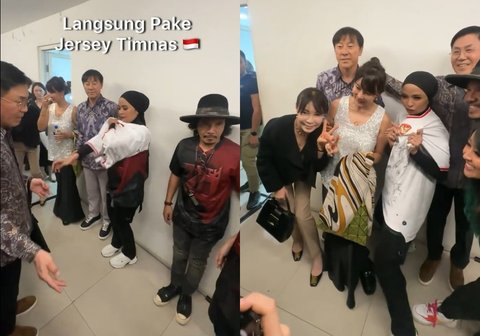 Bahagianya Tantri Kotak Dapat Jersey dari Shin Tae Yong Beserta Tanda Tangan Pemain Timnas, Langsung Dipakai dan Foto Bareng