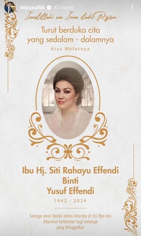 Artis Senior Rahayu Effendi Berpulang, Dede Yusuf Ungkap Alasan di Balik Meninggalnya Sang Ibunda