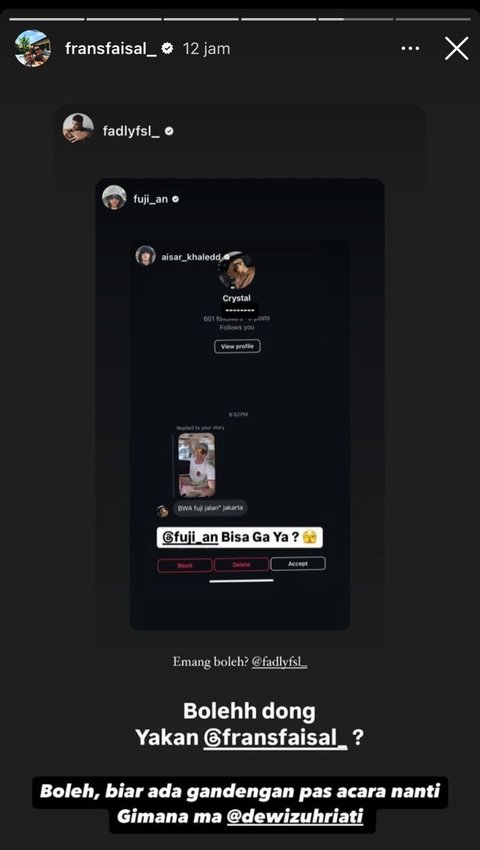 Fuji dan Aisar Khaled Saling Balas Story IG, Direpost Satu Keluarga - Beri Komentar Gemas