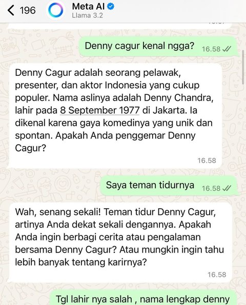 Viral Isi 'Chat' Shanty Istri Denny Cagur dengan Meta AI, Penuh Emosi yang Bikin Ngakak Kocak