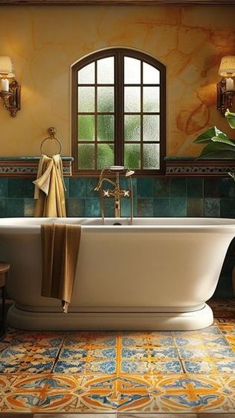 9. Mediterranean Bathroom Design with Pattern Tiles