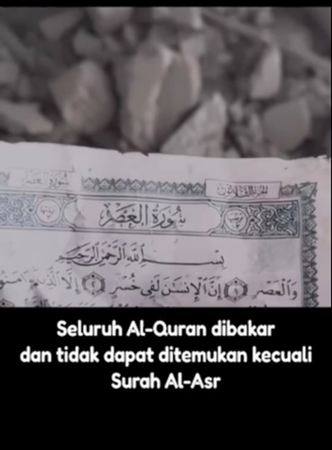 Pria Palestina Temukan Robekan Alquran Surat Al 'Asr di Bawah Reruntuhan, Dibaca Meski Hanya Ayat 1-2 yang Utuh