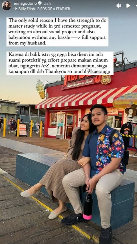 Erina memamerkan berbagai momen jalan-jalannya bersama Kaesang itu melalui Instagram Stories di akun pribadinya.