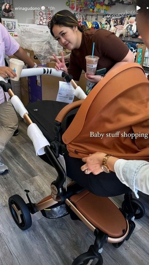 Erina juga memamerkan momen berbelanja perlengkapan bayi di California. Salah satunya adalah stroller yang harganya bikin kaget.