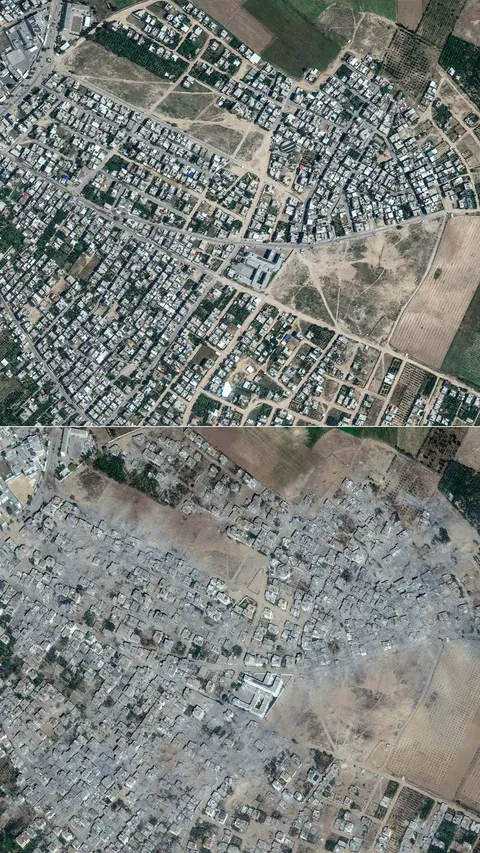 FOTO: Citra Satelit Luar Angkasa Ini Perlihatkan Kondisi Jalur Gaza Sebelum dan Sesudah Dibombardir Israel