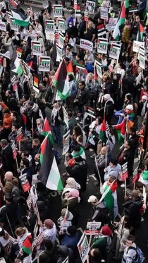 Demo Bela Palestina Terbesar di Inggris, 100.000 Orang Tuntut Israel Hentikan Serangan ke Gaza