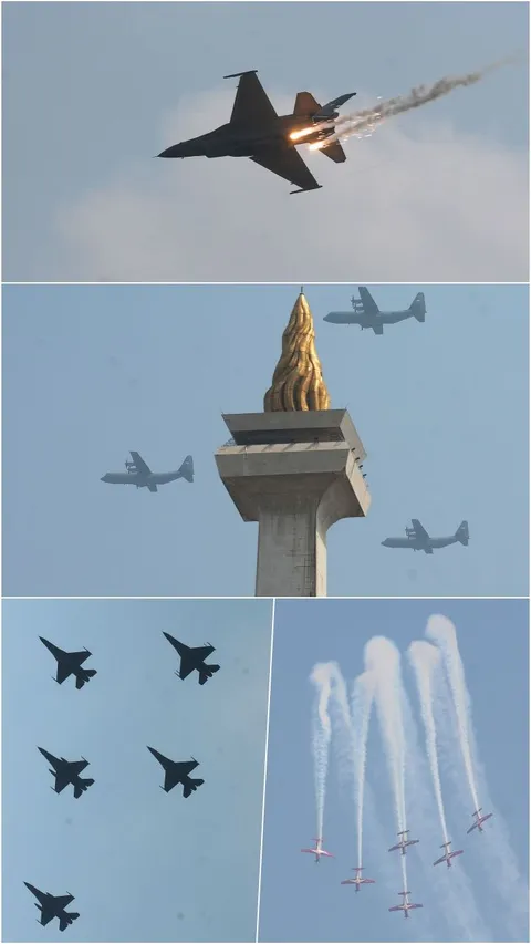 FOTO: Mendebarkan! Atraksi Udara Helikopter, Jet Tempur F-16 hingga Hercules Unjuk Kebolehan di HUT ke-78 TNI
