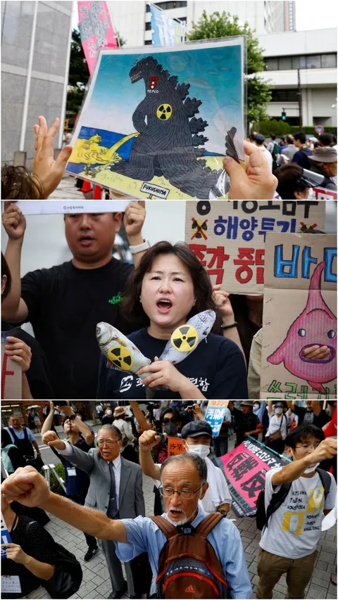 FOTO: Gelombang Protes Menentang Jepang Buang Limbah Nuklir Fukushima ke Laut Meluas, Korea Selatan hingga Hong Kong Turut Demo