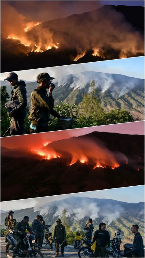 FOTO: Pantauan Kobaran Api dan Asap Kebakaran Gunung Bromo