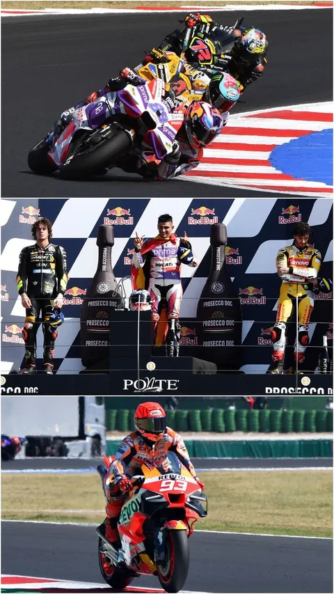FOTO: Raih Kemenangan Sempurna di MotoGP San Marino, Jorge Martin Bikin Bagnaia dan Bezzecchi Kesulitan Menyalip hingga Marquez Finis ke-7