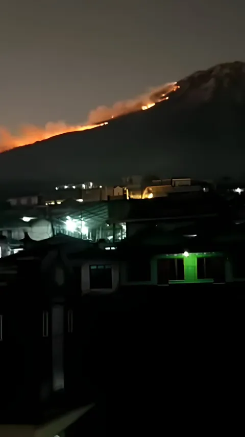 Potret Gunung Sumbing Terbakar Hebat, Api Terlihat dari Permukiman