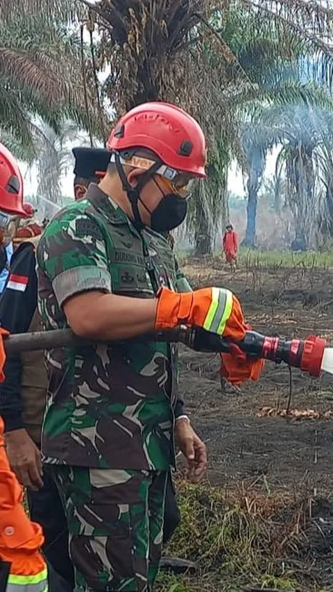 Beraksi Bak Petugas Damkar, Potret Gagah Jenderal Dudung Berjibaku Padamkan Kebakaran Hutan di Jambi