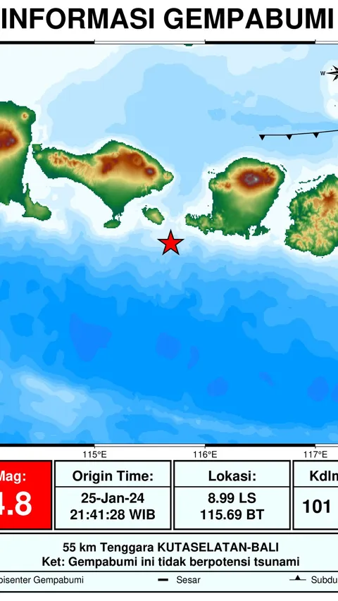 Bali dan Lombok Diguncang Gempa 4,8 Magnitudo
