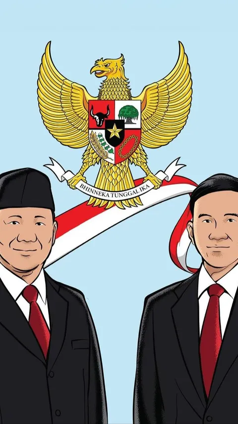 Momen Prabowo-Gibran Kompak Unggah Foto Animasi Berbusana Jas Hitam Berlatar Burung Garuda