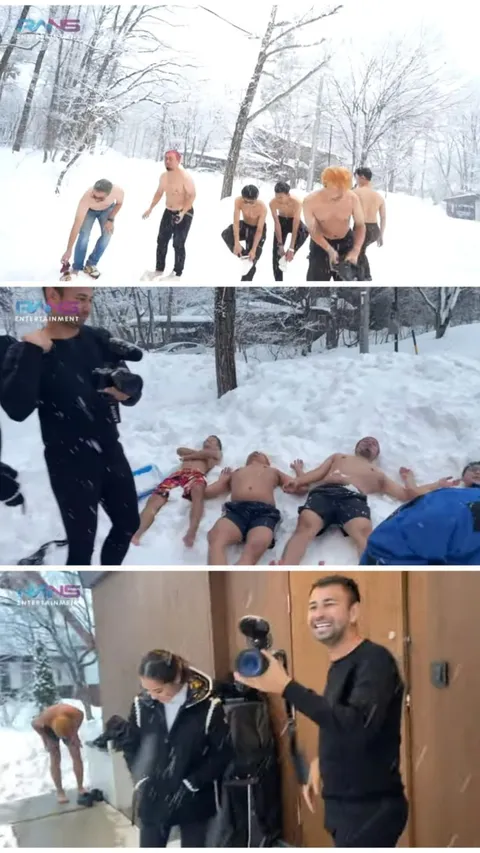 Potret Kocak Raffi Ahmad Tantang Para Karyawan Laki-laki Tiduran di Salju Tanpa Baju, Hadiahnya Bikin Happy
