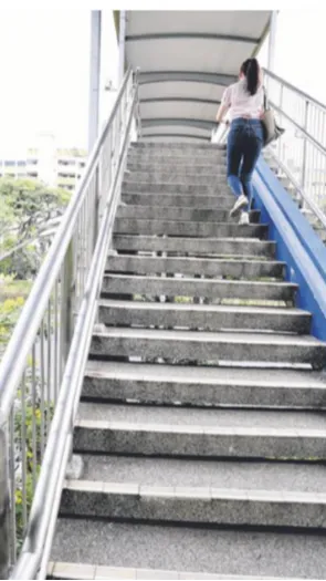 Climbing the bridge is easy for young people. However, this man is elderly and has osteoporosis.