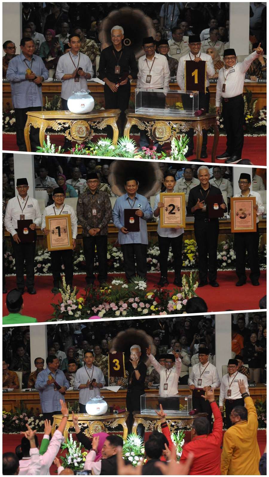 FOTO: Detik-Detik Pengundian Nomor Urut Pilpres 2024: Anies-Cak Imin 1, Prabowo-Gibran 2, Ganjar-Mahfud 3