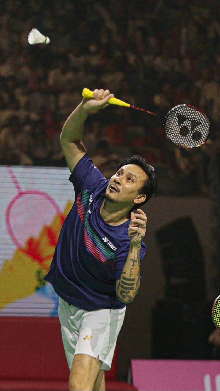FOTO: Aksi-Aksi Vincent Rompies dan Duta Sheila On 7 Hadapi Ganda Malaysia di Tepok Bulu 2023