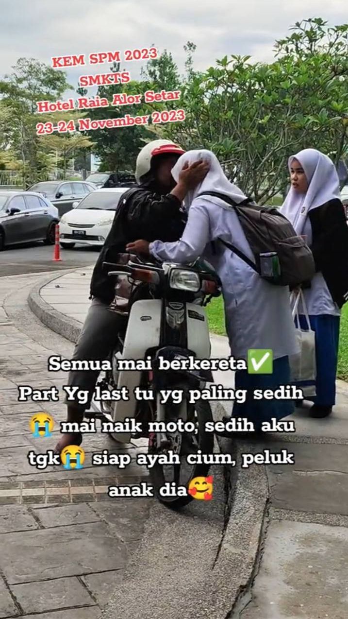 Momen Hangat Siswi Peluk Ayah yang Mengantarnya Pakai Motor Tua, Tak Ada Gengsi tapi Rasa Haru