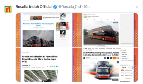 Manajemen PT Rosalia Indah Transport sudah berkomunikasi dengan penumpang yang merasa kehilangan iPad di dalam bus Rosalia Indah,