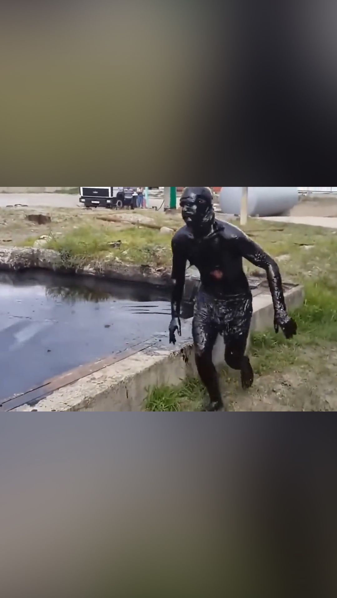 This Crazy Man Jumps Into an Oil Pit