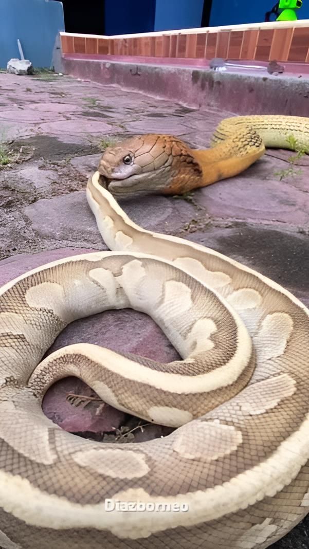 Netizen Dunia Ngeri Lihat King Kobra Golden dari Kalimantan Telan Ular Piton Raksasa