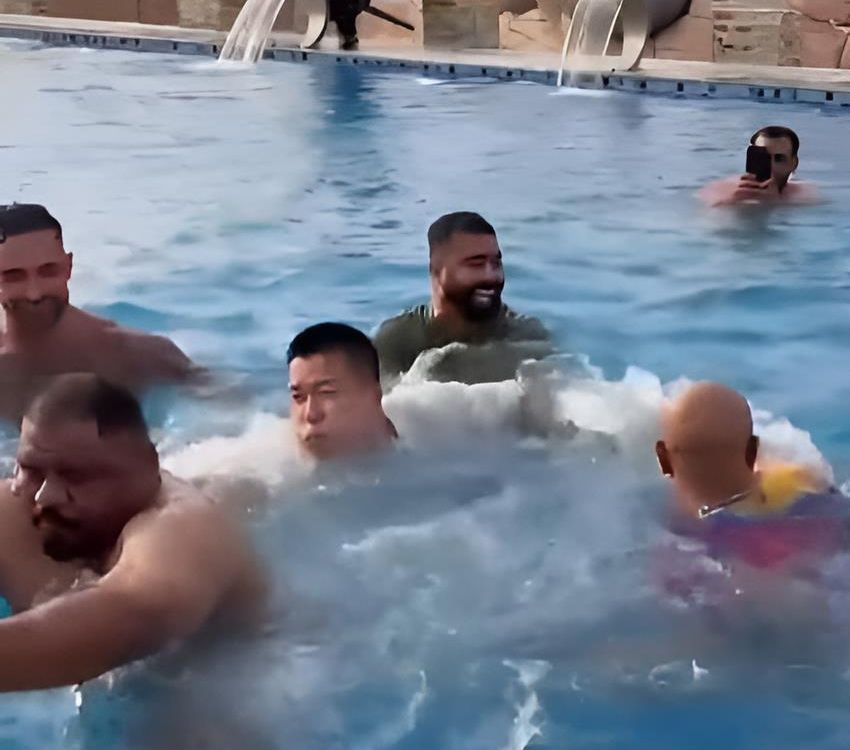 Ngakak! Bapak-Bapak Macho Auto Kocar-kacir Saat Seekor Harimau Masuk Kolam Renang