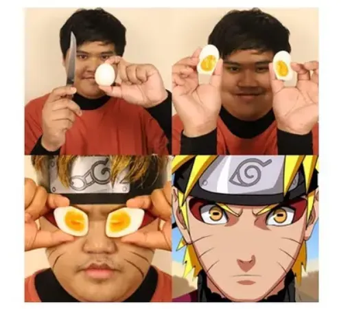 <br>Naruto's eyes were successfully cosplayed with eggs. Hilarious!