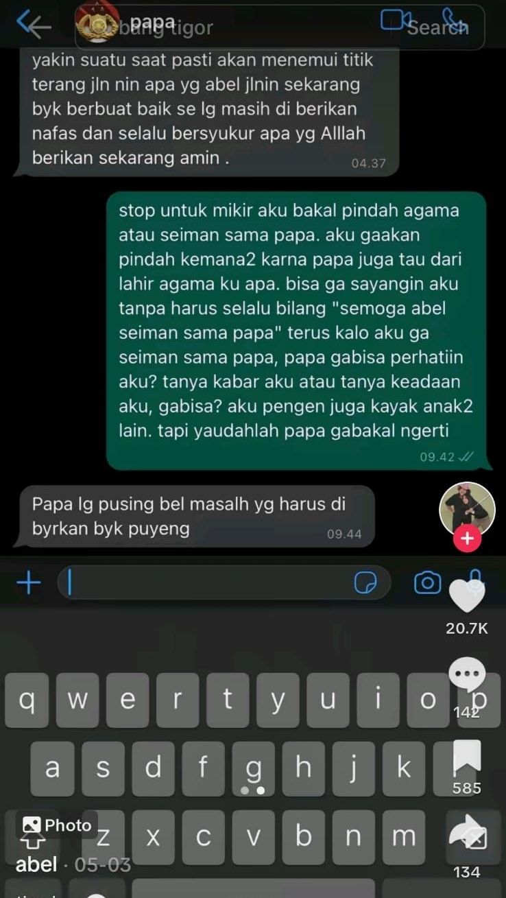 Anak Bongkar Isi Chat WA Bang Tigor yang Minta Putrinya Pindah Agama