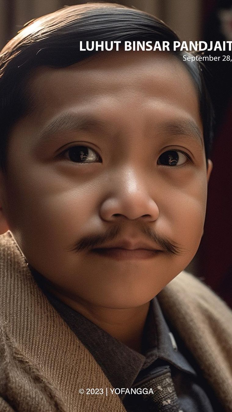 Wajah Menteri Koordinator Kemaritiman dan Investasi Luhut Binsar Pandjaitan versi cilik. Lucu banget ada kumisnya, mirip banget sih!