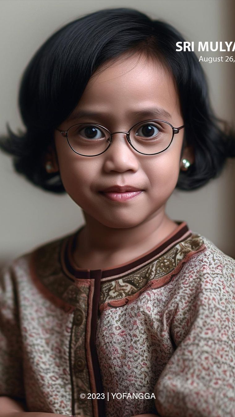 Wajah Menteri Keuangan Sri Mulyani, tampil bagai gadis cilik tersenyum manis.