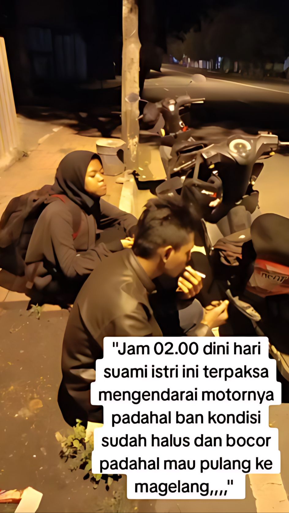 Pasutri Terpaksa Naik Motor Tengah Malam dengan Kondisi Ban Hancur, Padahal Jogja-Magelang Masih Jauh, Endingnya Bikin Terharu