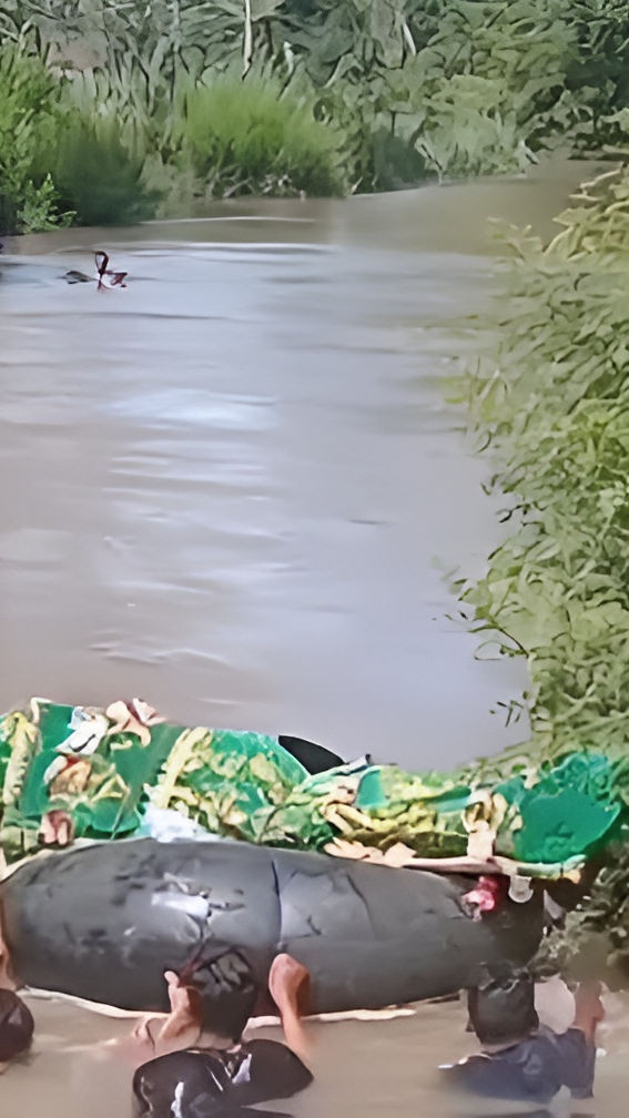 Potret Pilu Warga Lampung Berenang di Sungai Berarus Deras Antar Jenazah dengan Ban Bekas karena Tak Ada Jembatan
