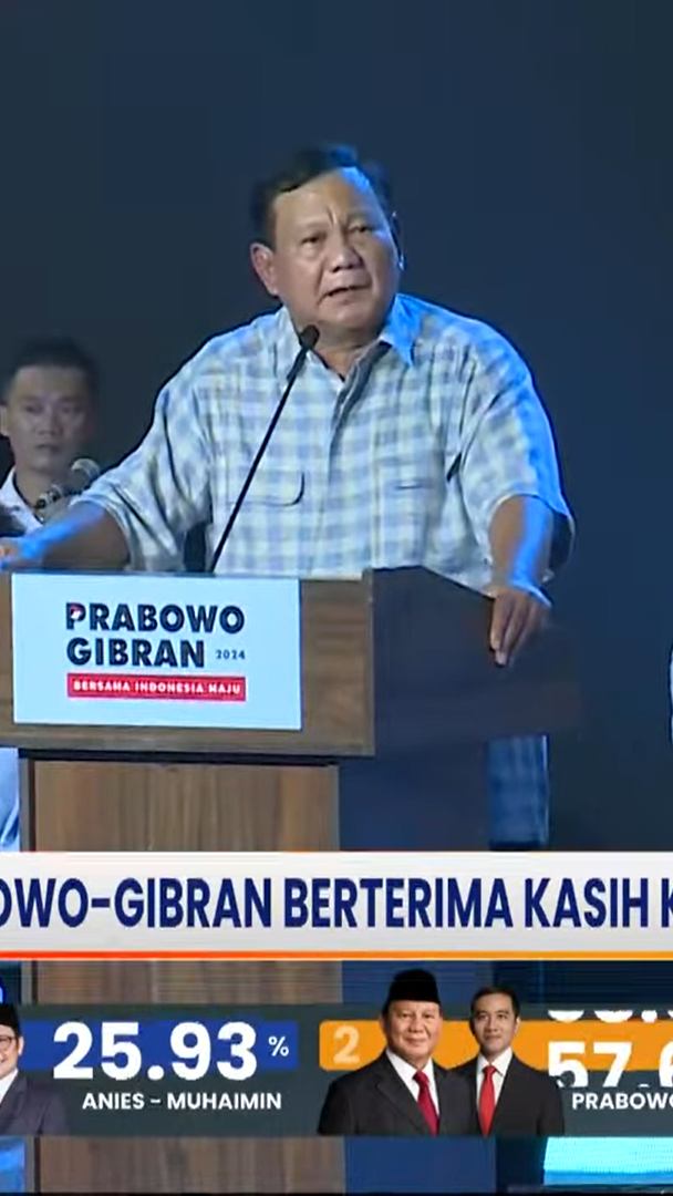 Prabowo: Kita Menang di Hitung Cepat Semua Lembaga Survei, Sekali Putaran, Tidak Boleh Sombong