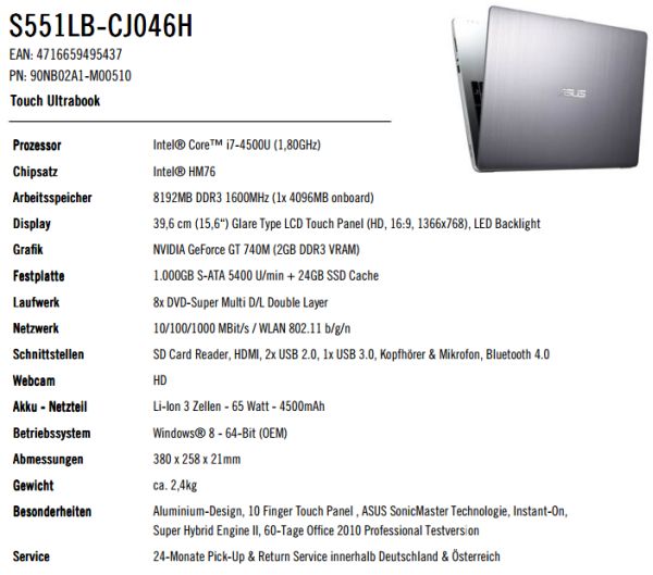 v551 ultrabook spesifikasi